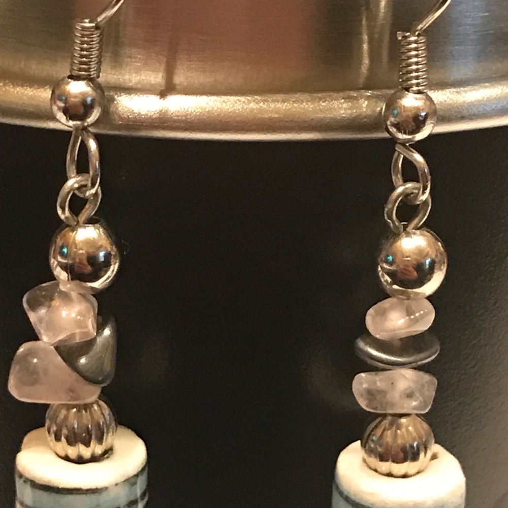 Beaded Silver and Glass Dangle Earrings - Picture 4 of 4